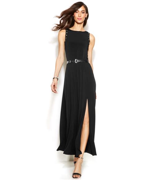 michael kors rolled sleeve belt dress|Michael Kors maxi dress.